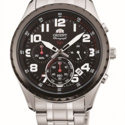 Orient Mens Chronograph Quartz Watch with Stainless Steel Strap FKV01001B0