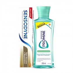 Sensodyne Tam Koruma Beyazlatıcı 75 ml Diş Macunu + Promine Ağız Bakım Suyu 250 Set