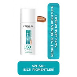 Loreal Paris Bright Reveal Spf 50+ Koyu Leke Karşıtı Renkli Fluid Günlük Yüz Güneş Kremi 50ml - Medium