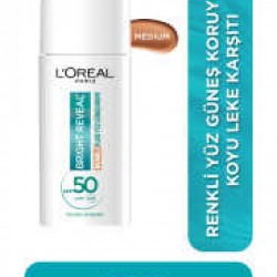 Loreal Paris Bright Reveal Spf 50+ Koyu Leke Karşıtı Renkli Fluid Günlük Yüz Güneş Kremi 50ml - Medium